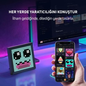 Resim Divoom Pixoo 16x16 Piksel LED Ekranlı APP Kontrollü Akıllı Piksel Resim Çerçevesi 