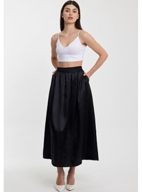 Resim Alexandergardı Yandan Cepli Beli Lastikli Pileli Etek B24-00199 Siyah 