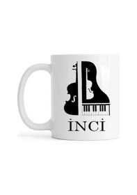 Resim Kişiye Özel Piyano Ve Keman Desenli Porselen Kupa 