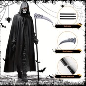 Resim 4 adet Warner Brothers Ölüm Kostümü Seti - Serin Pelerin + Korku Bıçağı + Kafatası Maskesi + Eldiven | Koyu Tarz Şeytan Kostümü | Cadılar Bayramı Partisi Rol Oyunu 