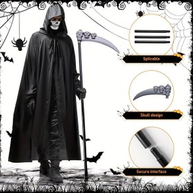 Resim 4 adet Warner Brothers Ölüm Kostümü Seti - Serin Pelerin + Korku Bıçağı + Kafatası Maskesi + Eldiven | Koyu Tarz Şeytan Kostümü | Cadılar Bayramı Partisi Rol Oyunu 