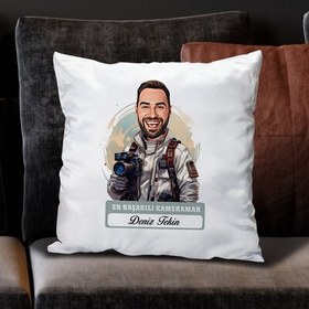 Resim Karikatürlü En Başarılı Erkek Kameraman Yastık 