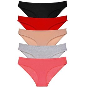 Resim 5 adet Süper Eko Set Likralı Kadın Slip Külot Siyah Kırmızı Ten G Çok Renkli 