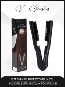 Resim V Brushes Çift Taraflı Profesyönel V Stil, Saç Düzleştirme-Kolay Fön Fırçası SİYAH 