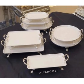 Resim Alya Home Gümüş Desenli 8 Parça Kulplu Porselen Servis Seti Elde Yıkanabilir Şık Tasarım 