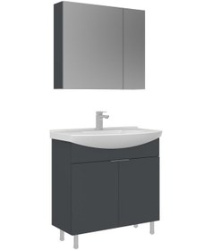 Resim Orka Purus 80 Cm Mat Antrasit Ayna Dolaplı Banyo Dolabı Takım Ayaklı Antrasit 