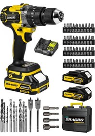 Resim Dragro DRG-21V Çift Akülü S Vidalama Çelik Mandren Kömürsüz Motor Darbeli Şarjlı Matkap 