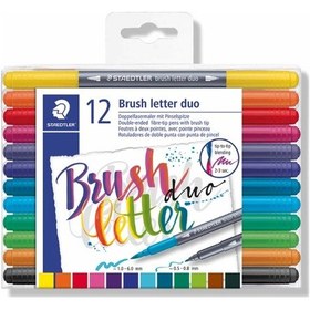 Resim Staedtler Brush Letter Çift Uç Fırça Uçlu Kaligrafi Kalem 12 Renk 