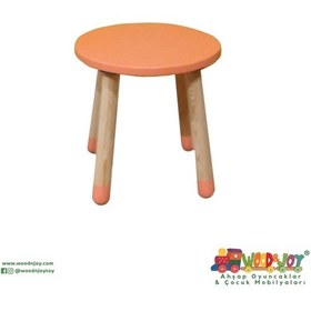 Resim Woodnjoy Wood & Joy Doğal Ahşap Renkli Çocuk Tabure Sorbe Mercan Rengi 