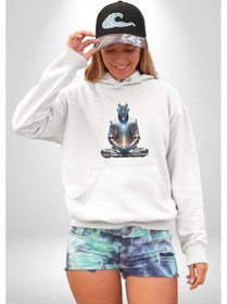 Resim Yeni Nesil Yoga Yapay Zeka Kadın Erkek Beyaz Kapüşonlu Sweatshirt Hoodie Beyaz 