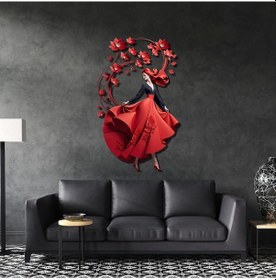 Resim Kırmızılı Kadın Renkli Metal Tablo 