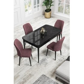 Resim Canisa Concept Canisa Rio Serisi 80 x 132 cm Mdf Açılabilir Siyah Mermer Desen Mutfak Masa Takımı + 4 Adet Sandalye 