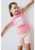Resim DeFacto Kız Bebek Pijama Takımı Baskılı Kısa Kollu Fitilli Kaşkorse Üst Beli Lastikli Çizgili Şort E4646A525SMPN164 Pembe 