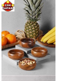 Resim 4'lü Yuvarlak Akasya Çerezlik Sunumluk Seti 10cm Aks-113 Ahşap 
