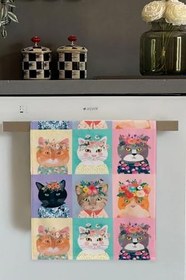 Resim Renkli Kedili Fırın Mutfak Havlusu 30X50Cm 
