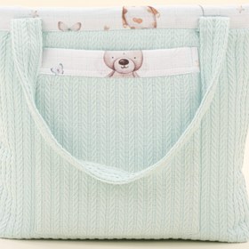 Resim Bebek Bakım Çantası - Dijital Baskı Muslin - Turkuaz Örgü - Sevimli Ayıcıklar 