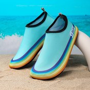 Resim Unisex Yeşil ve Gökkuşağı Çizgili Hızlı Kuruyan Su Ayakkabıları - Plaj, Havuz ve Açık Hava Aktiviteleri için Nefes Alabilen Kumaş, Kaymaz Kauçuk Taban - Çiftler, Plaj Ayakkabıları için Hafif Yaz Ayakkabıları 
