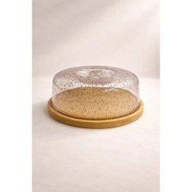 Resim Feyza Design Bambu Tabanlı Büyük Benekli Kek Fanusu ve Pasta Sunumu Standı 