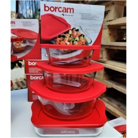 Resim Özbience Kırmızı Kapaklı 4'lü Borcam Seti, Dayanıklı ve Şık Mutfak Gereçleri 