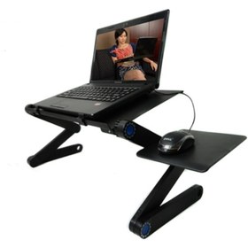 Resim Triline Fonksiyonel Portatif Katlanabilir Siyah Mouse Padli Çift Fanlı Laptop Sehpası 