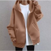 Resim Büyük Beden Kapüşonlu Tam Fermuarlı Oversize Kışlık Sokak Stili Kadın Ceket-Sweatshırt 