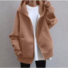 Resim Büyük Beden Kapüşonlu Tam Fermuarlı Oversize Kışlık Sokak Stili Kadın Ceket-Sweatshırt 