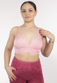 Resim Dikişli Dekolteli Pink Sporcu Bra 