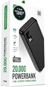 Resim Powerway 20.000 Mah Kablolu Dijital Göstergeli 20.000 Mah Garantili Dahili Stand TX209 Siyah Powerbank 
