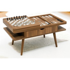 Resim Azra Mobilya Çok Amaçlı Çekmeceli Orta Sehpa Satranç Tavla Dama Oyunlu Ahşap Masa - Ceviz Kahverengi 
