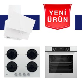 Resim Ferre & Hoover FryArt Serisi Arctic Flow Beyaz Ankastre Set (HDG6C2GWTK + HVW6MW + XE63CB) 