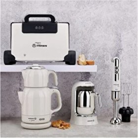 Resim Korkmaz Vanilya 14 Parça Elektrikli Çeyiz Seti Şık Beyaz Renkli Mutfak Aletleri 