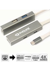 Resim Sunline 170698 Type C 3.0 Hdmi 4K 5In1 Dongle Dock Bağlantı Istas 