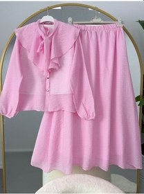 Resim Lovie Moda Mira Yakası Bağlamalı Etekli Takım Pembe 