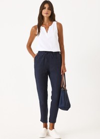 Resim Kadın Alian Beli Lastikli %100 Keten Beach Pantolon - Lacivert - LACİVERT / XL / 25 