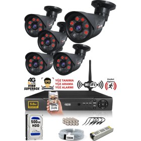 Resim IDS 5 Kameralı 5 Mp Sony Lensli 1080P Full HD Güvenlik Kamerası Sistemi - Cepten Izle - 500DIŞ 