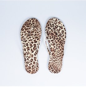 Resim Kadın Leopar Parmak Arası Terlik Kahverengi - Krem 