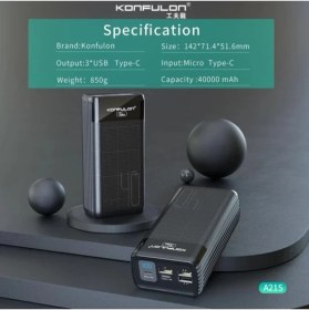 Resim Teknoparkta Konfulon 40.000 Mah Powerbank 40000 Mah A21S LED Göstergeli Taşınabilir Şarj Aleti Pd Type C Şarj 