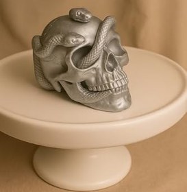 Resim ZEROXO Yılan ve Kurukafa Biblo, Dekoratif Heykel Gümüş 7 x 10 