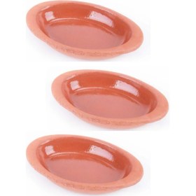 Resim 3'lü Sırlı Mini Oval Toprak Kase Seti, Çok Amaçlı Servis ve Sürme Kase, Kahverengi 