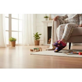 Resim Çocuk Fiyonklu Yumuşak Taban Kreş Anaokulu Ev Terlik Mor 