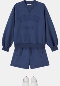 Resim Logolu Pamuk Polar Kız Çocuk Sweatshirt - Mavi / Y-8 
