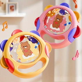Resim 1PC Bebek Çocuğu El Davulu ile Çınlatı - Yüksek Kaliteli ABS Müzik Aydınlatma Oyuncağı, Yeni Doğan için, Kırmızı ve Sarı, El Tutma Geliştirme, 12M+ 