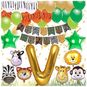 Resim Safari Konsepti V Harfli Doğum Günü Parti Kutlama Seti; Harf Ve Y 