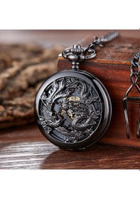 Resim Valkyrie Ejderha Motifli Mekanik İskelet Cep Saati Köstekli Saat Kurmalı Pilsiz 