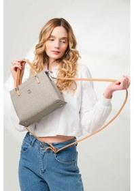 Resim Just Polo Kadın Orijinal Just Polo 5 Bölmeli Şık El & Omuz Çantası Shoulder Bag Ebat : 22 X 25 Cm Gri Camel 
