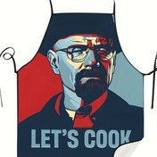 Resim Vintage tarzı "Let'S Cook" Önlük Karikatür Şef Tasarımı - Ayarlanabilir Boyun Askısı, Dayanıklı Polyester, Parlak Bitiş - Şefler, Bekçiler, BBQ Tutkunları için İdeal - Eğlenceli Mutfak ve İş Giyim Aksesuarı, Şef Önlük 