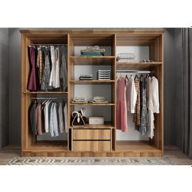 Resim Morgan Membran 6 Kapaklı Gardırop Montaj Dahil Ceviz Beyaz 210 Cm 