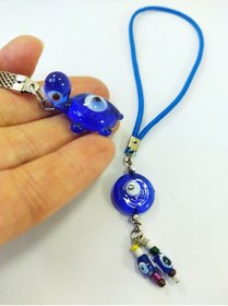 Resim cuaderno El Yapımı Cam Nazar Boncuğu Araba Dikiz Ayna Süsü+kaplumbağa Anahtarlık Ikili Set Hediyelik Aksesuar 