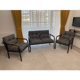Resim Modern Jüpiter Balkon, Bahçe, Cafe - Metal Kanepe Koltuk Takımı - 2+1+1 Antrasit Modernsh19 Antrasit 