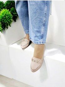 Resim Kadın Pırıltılı Zigzag Zincirli Kaymaz Taban Ev Ve Dışarı Babeti Bej 